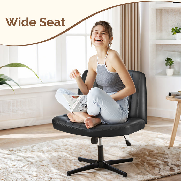 TINKLE WELL Criss-Cross Legged Armless Chair with Wide Seat, Height-adjustable tilt and swivel, and Soft Fabric for Home Office, Bedroom, Study Room, and Student Desk Seating