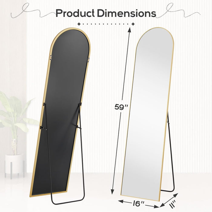 16"x59" Arched Mirror Full Length, Body Wall Mirrors with Shatter-Proof Glass, Floor Standing, Hanging or Leaning, Tall Arch Mirror with Stand Aluminum Alloy Frame for Bedroom Cloakroom