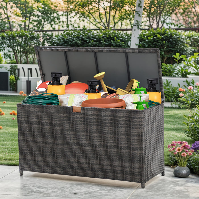 Outdoor Storage Box 125 Gallon Large Deck Boxes Waterproof Wicker Patio Bin for Toy Pool Garden Cushion