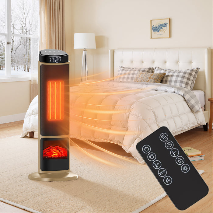 TINKLE WELL 23/24" Indoor Space Heater with Remote & Thermostat, 3/7 Light Modes, 60/70° Oscillation, Up to 99°F Portable Electric Heater with Tip-Over Protection, Black