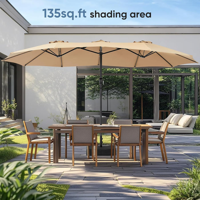 TINKLE WELL 15ft Patio Umbrella with Base, Large Rectangle Outdoor Umbrella for Deck, Backyard & Market