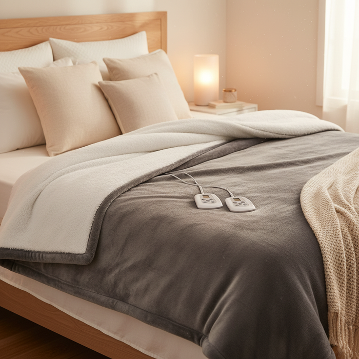 Beddle Electric Heated Blanket , Dual-Zone Control with 10 Heat Levels & Auto-Off, Washable Flannel and Sherpa Reversible Blanket, ETL Certified