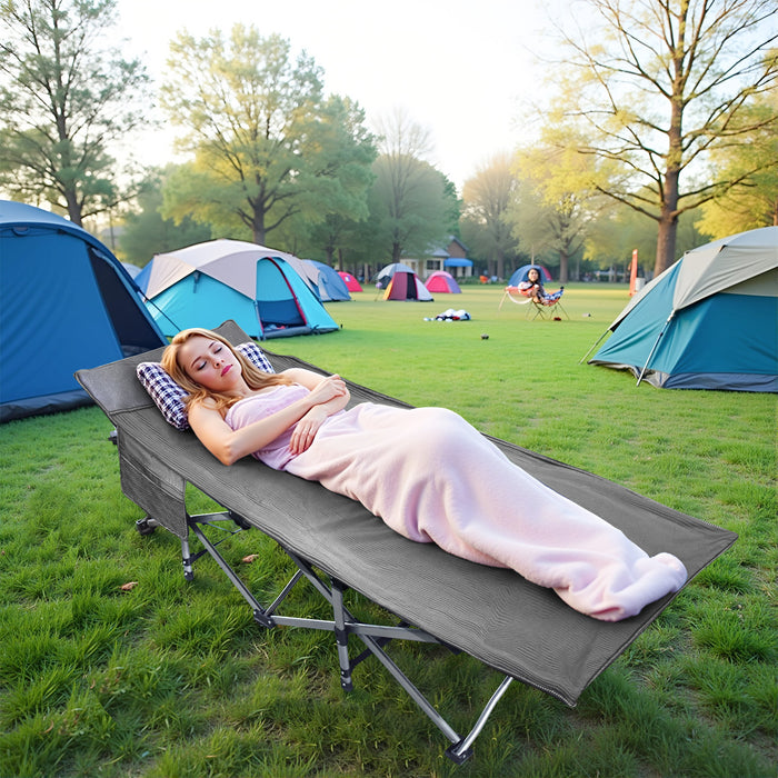 Simenmax Camping Cot, Folding Camping Cot Heavy Duty Sleeping Bed with Pilllow for Home Office Travel, Camping, Gray