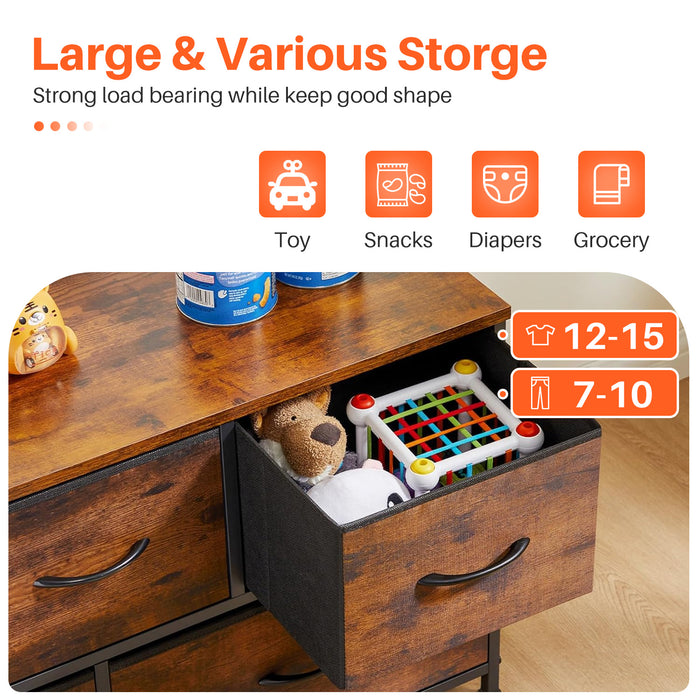 5 Fabric Drawer Dresser TV Stand for Bedroom, Entertainment Center for 45 Inch TV with Storage Drawer Unit, Open Shelf, Adjustable Feet, Living Room