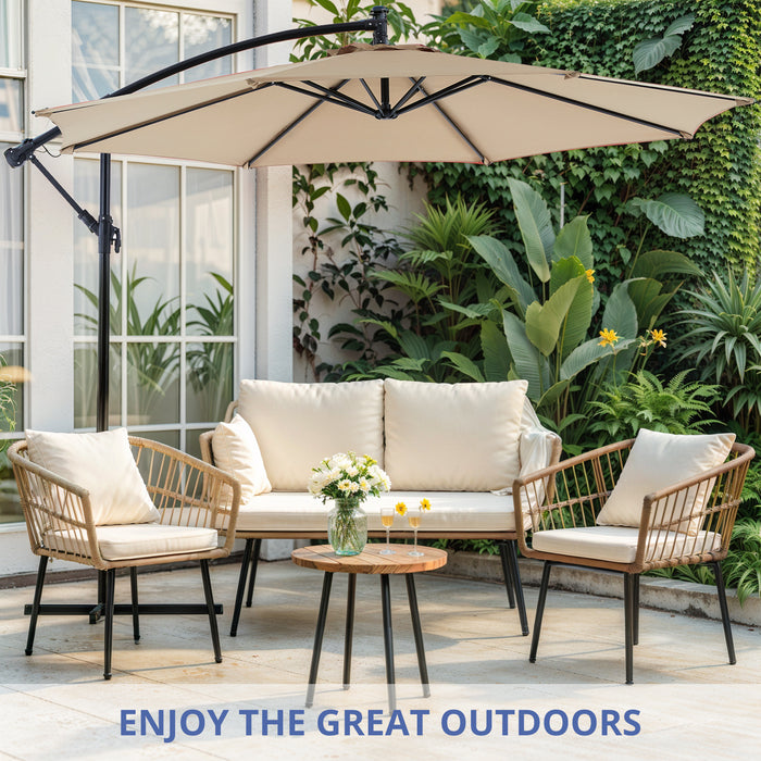 Simenmax 10ft Offset Umbrella Cantilever Patio Hanging Umbrella Outdoor Market Umbrella with Crank Suitable for Garden, Lawn, backyard and Deck, White