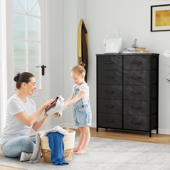 Bigleap 10 Drawer Dresser Organizer Storage Drawers, Chest of Drawers with Fabric Bin for Bedroom, Closet, Entryway,Black