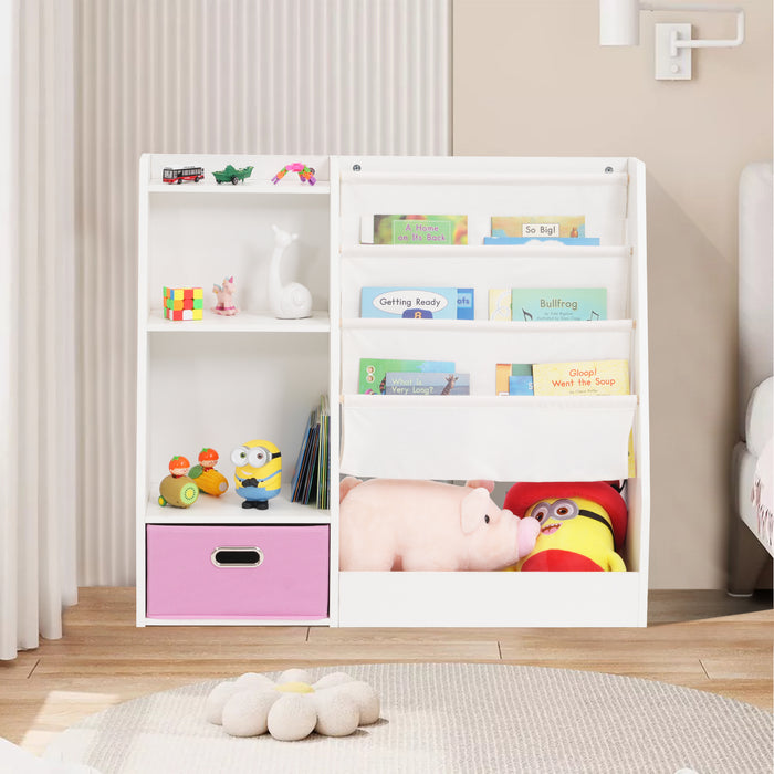 Portable Toy Storage, 4-Tier Teenager Bookcase for Rooms White Book Display Shelve Teenager Book Shelves for Classroom, Teenager Bedroom