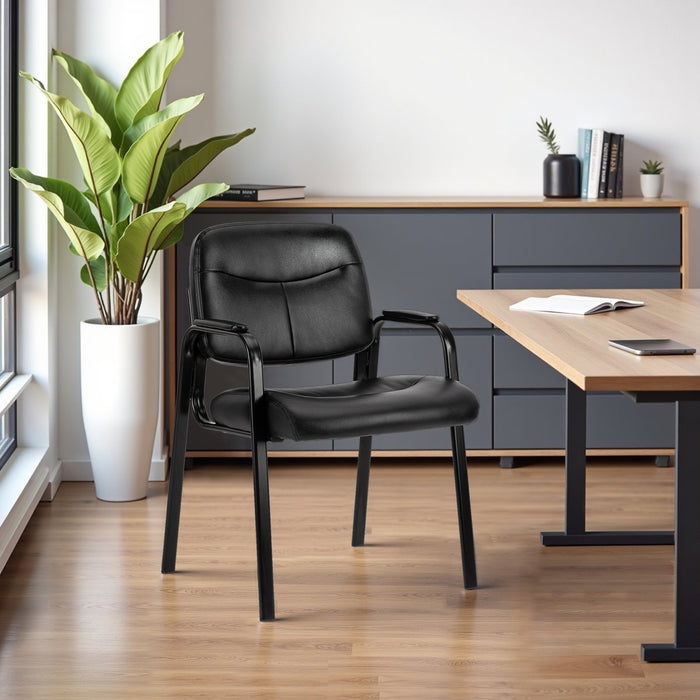 Bigleap Waiting Reception Guest Set of 1,Conference Room Lobby Padded Arms, Desk Chair No Wheels Executive Office Chair PU Leather Conference Room Chairs