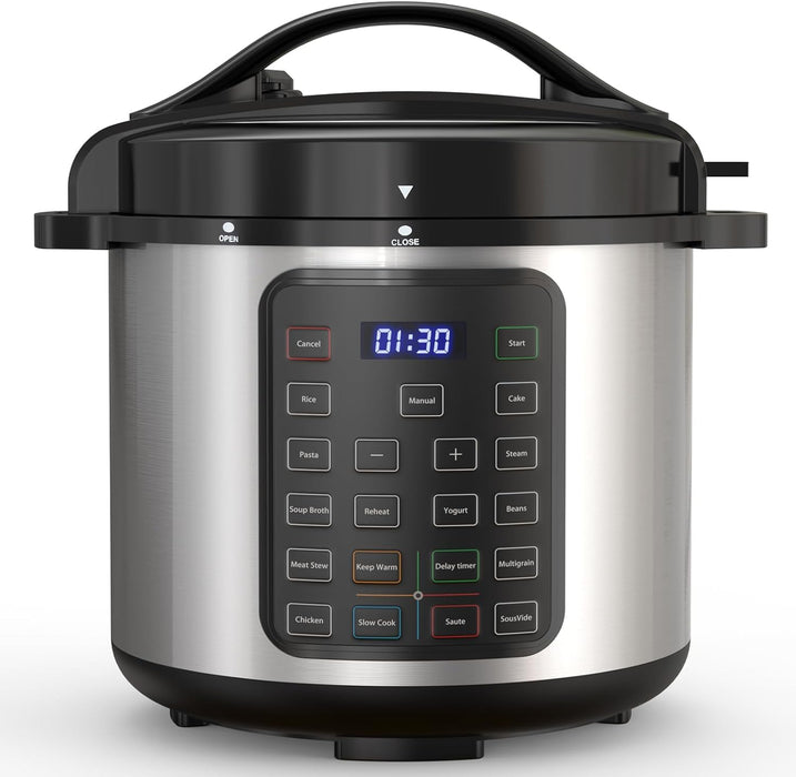 Sybels 8QT 12-in-1 Electric Pressure Cooker | Stainless steel pot with steaming, stir-frying, and warming function