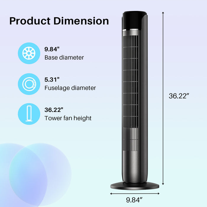 TINKLE WELL 35” Tower Fan, 5 Speeds, 4 Modes, 60° Oscillation, 12H Timer, Child Lock, Portable Cooling Fan for Bedroom, Office, Desk, or Table, Titanium Metallic Black
