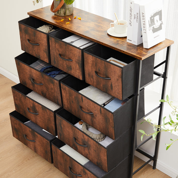 Bigleap 9 Drawer Dresser, Fabric Storage Tower Organizer with Wood Top and Steel Frame for Bedroom, Closet, Hallway, Entryway,Brown