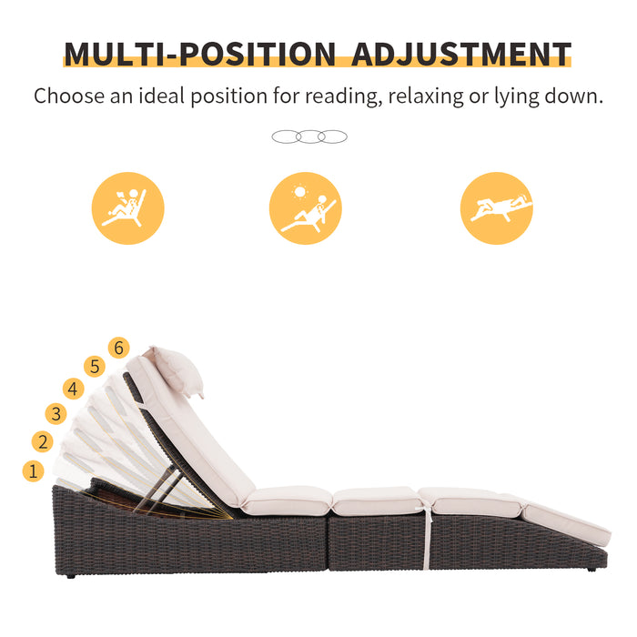 Pre-Assembled Outdoor PE Wicker Chaise Lounge, Waterprrof Patio Folding Lounge Chairs, Outside Poolside Lounger, Rattan Recliners with Adjustable Backrest for Garden, Poolside, Balcony - 2 Pack