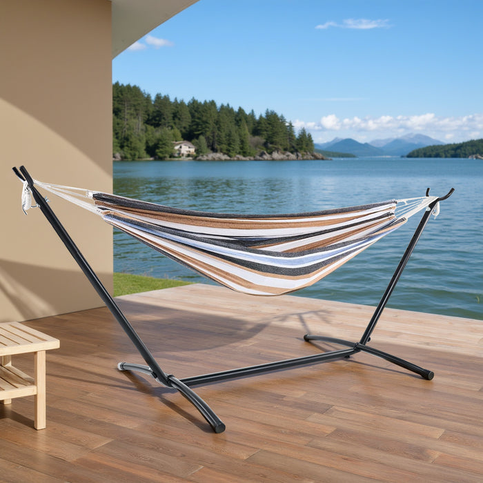 Bigleap Double Hammock with Steel Stand Heavy Duty Standing Hammocks 450lb Capacity with Portable Carrying Bag, Blue