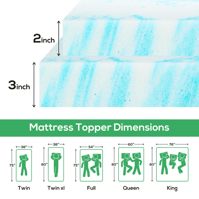 TINKLE WELL Memory Foam Mattress, 2/3" Thick Gel-Infused Cooling, Full Size, CertiPUR-US Certified for Cooler, Pressure-Relieving Sleep, Blue