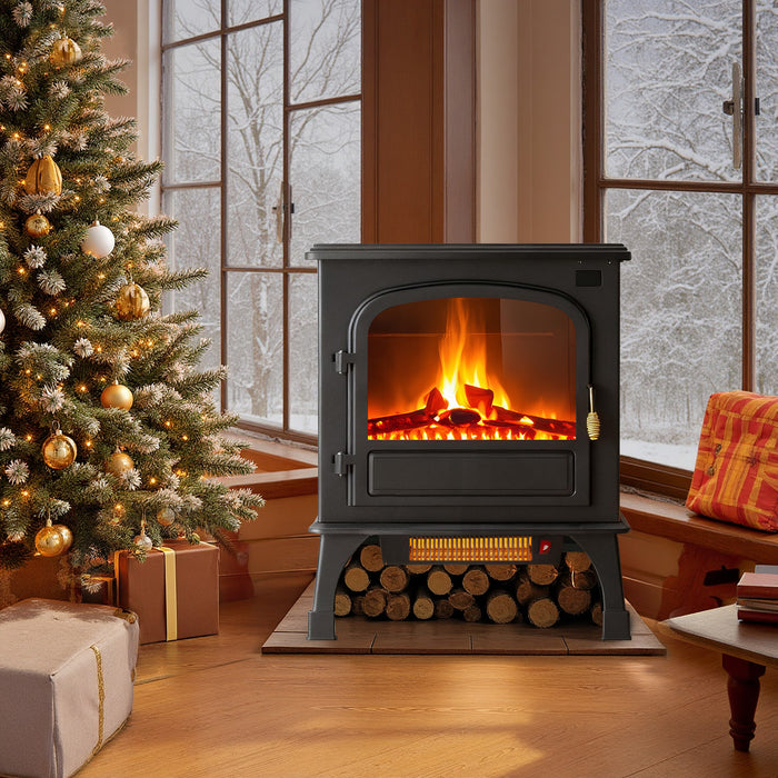Simenmax Freestanding Electric Fireplace Heater, 26" Electric Fireplace Infrared Stove Heater, 3D Realistic Flame Effects, Adjustable Brightness and Heating Mode, Overheating Safe Design,1500W, Black