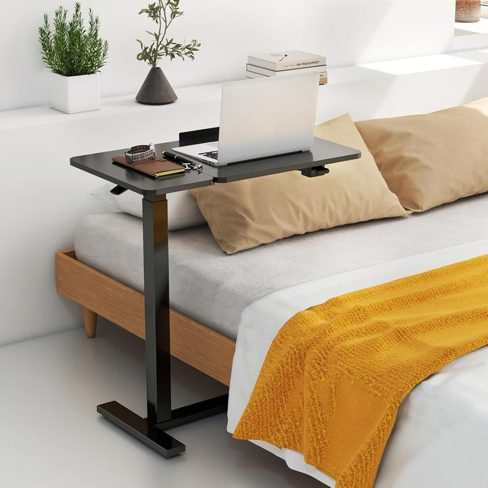 TINKLE WELL Overbed Bedside Mobile Table, Adjustable Table with Wheels - Height & Angle-Tilting Desktop for Home, Office, or Hospital Use, Black