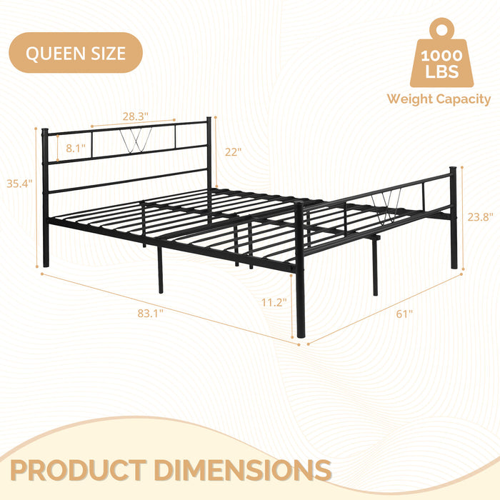 11.5" Height Metal Platform Bed Frame with Headboard & Footboard, Steel Slat Support, Under-Bed Storage, No Box Spring Needed, Easy Assembly