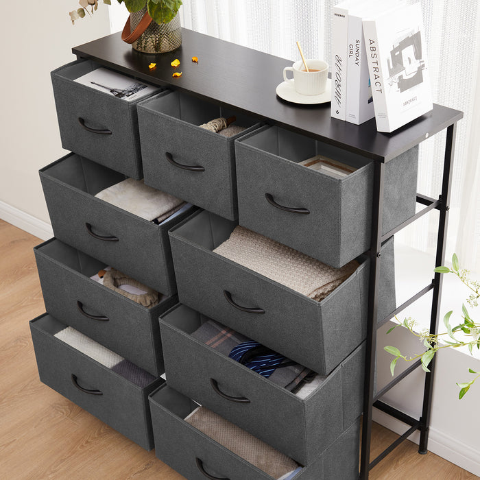 Bigleap 9 Drawer Dresser, Fabric Storage Tower Organizer with Wood Top and Steel Frame for Bedroom, Closet, Hallway, Entryway,Gray