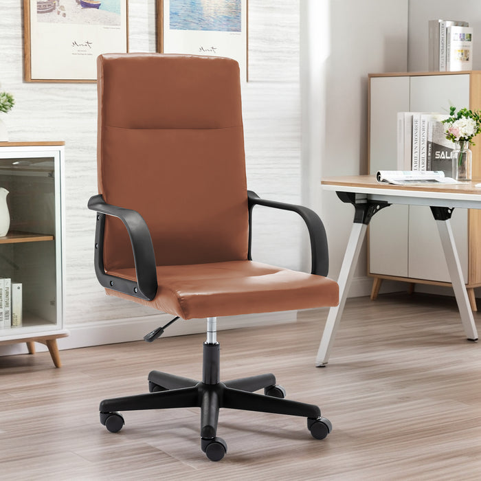Classic Office Chair, Computer Desk Chairs, Executive Breathable Leather Chair with Adjustable High, Armrest Support Swivel PC Chair, Brown
