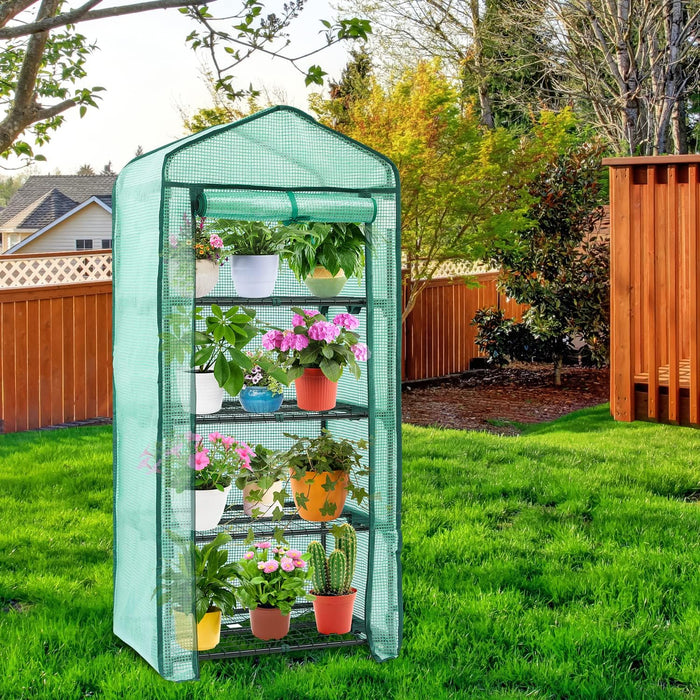 Simenmax 4-Tier Mini Greenhouse with PVC Cover, 27'' Portable Greenhouse for Seed Starting, Plants, Herbs,Green