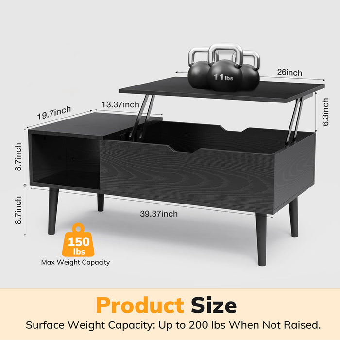 Simenmax Coffee Table, Lift Top Coffee Tables for Living Room with Storage Shelf and Hidden Compartment,Black