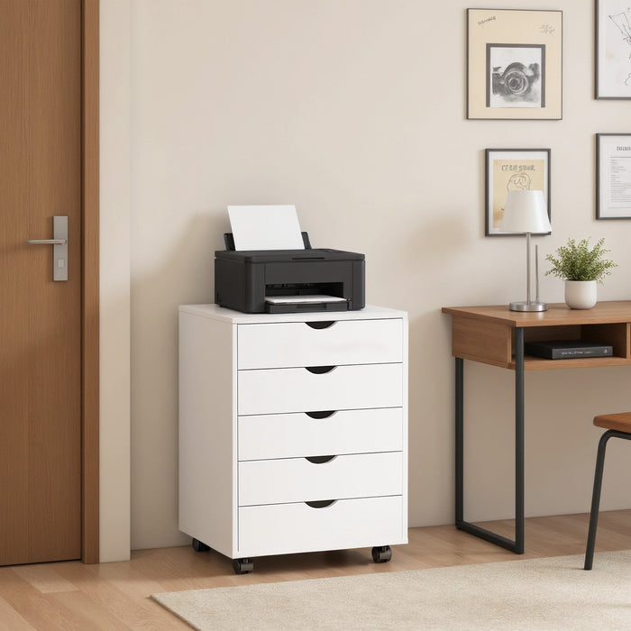 Simenmax 7 Drawer Chest Mobile Storage Cabinets Wooden Dresser with Wheels Room Organization Furniture for Office, White