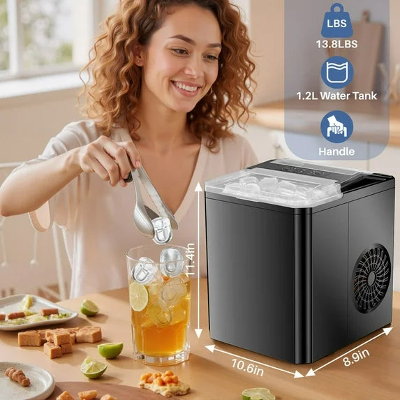 Sybels Ice Maker Machine, Portable Countertop Self-Cleaning with Ice Scoop & Basket, 26 lbs/Day for Home, Kitchen, Parties, Black