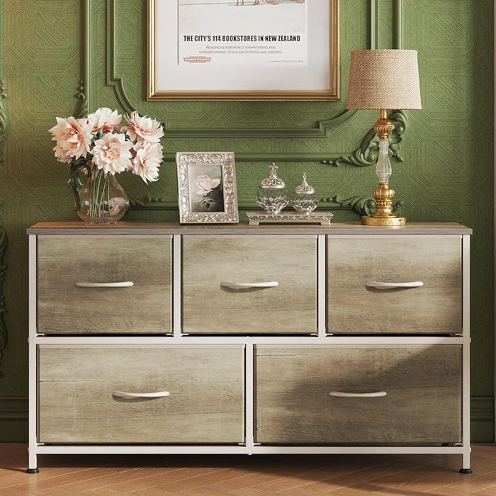 Simenmax 4/5/7/8/9Dresser, Storage Drawers with Removable Fabric Bins, Fabric Closet Chests Organizer for Bedroom, Closet, Living Room, Oak Greige