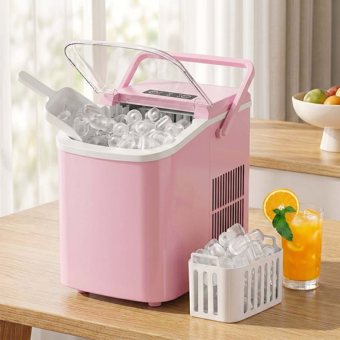 TINKLE WELL Ice Maker Machine, Countertop Portable Ice Maker with Handle, 26 lbs/Day Bullet Ice Cubes, Self-Cleaning Ice Machine with Basket and Scoop for Home, Party, RV, Camping
