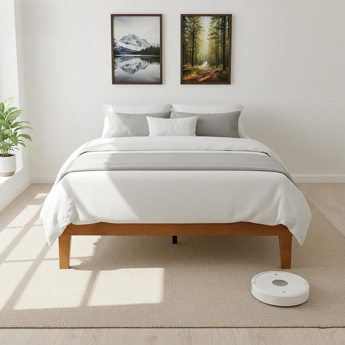 Simenmax Solid Wood Bed Frame, Full Size Platform Bed, Noise-Free, No Box Spring Needed, Dark Brown