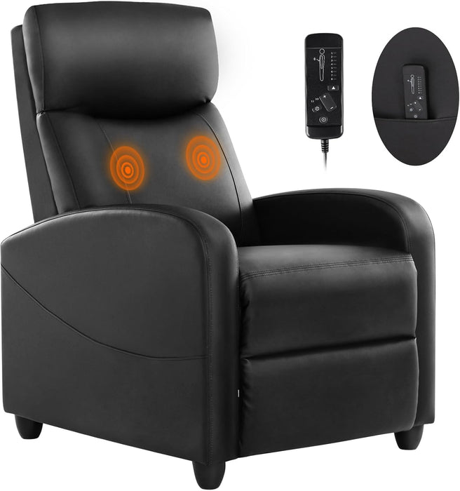 Sybels Compact Massage Recliner - Space-Saving PU Leather Chair with Lumbar Support for Home Theater, Black