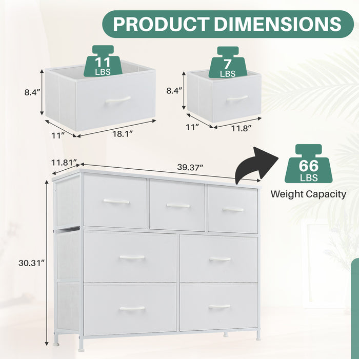 TINKLE WELL Wide 7/8/9 Drawer Fabric Dresser, Soft Storage Unit with Bins for Clothes, Toys, Linens, Fits Bedroom, Living Room, Hallway