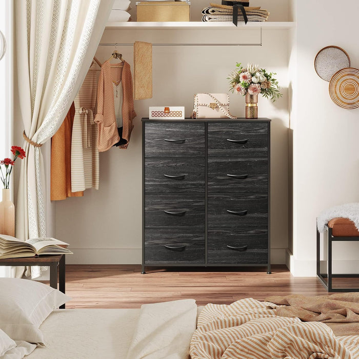 Simenmax 8 Drawer Dresser for Bedroom Fabric Dresser Chest of Closets Storage Units Organizer Tower Wooden Top Shelf for Bedroom, Hallway, Entryway, Closet,Black Wood