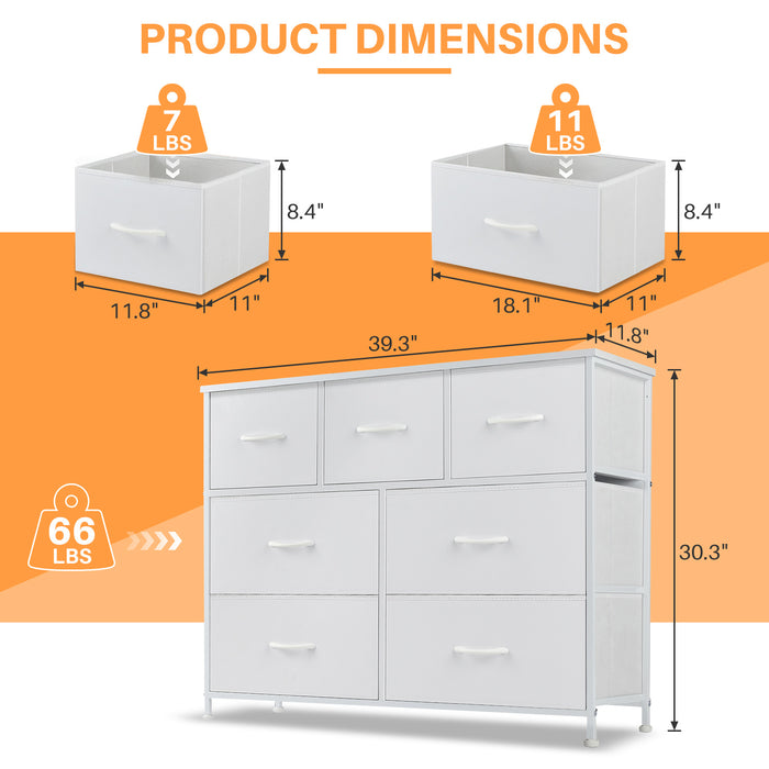 Bigleap 7 Drawer Dresser, Fabric Storage Tower Organizer with Wood Top and Steel Frame for Bedroom, Closet, Hallway, Entryway,White