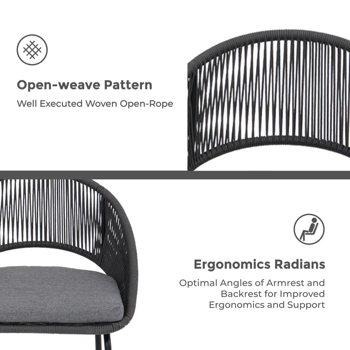 TINKLE WELL 3-Piece Outdoor Bistro Set, Woven Rope Chairs & Wood Coffee Table for Patio, Garden, Deck, or Balcony
