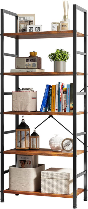 Sybels 5-Tier Industrial Bookshelf, Storage Bookcase Organizer for Home Office, Garage, Kitchen, for Books, CDs, Rust