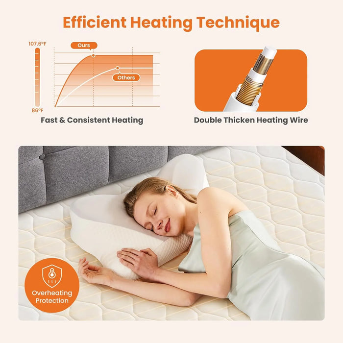 Sybels Ultra-Comfort Quilted Heated Mattress Pad | Full Size | 12 Heat Settings & Timer | Deep Pocket Design | ETL Certified (75"×54")