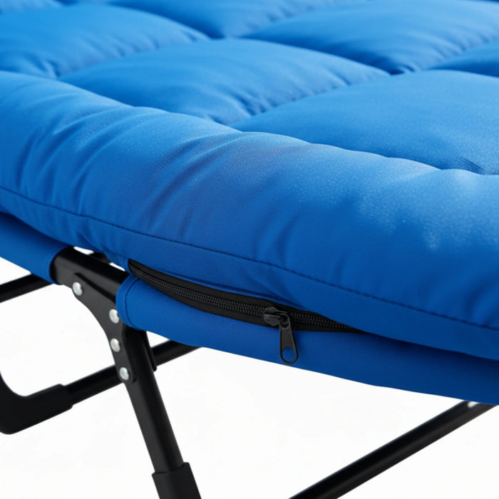 Simenmax Folding Camping Cot with Headrest and Mattress, Portable Sleeping Bed Cot, Heavy Duty Cot Bed for Camping, Office, Travel,Blue