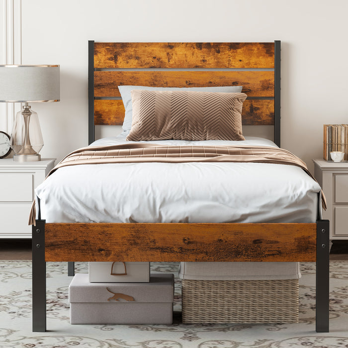 Sybels Full Bed Frame: No Box Spring Needed, Ample Under-Bed Storage & All-Metal Support in a Rust Brown Finish，800LBS