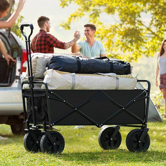 Bigleap 30IN Wagon, Wagons Carts Foldable with All-Terrain Wheels, Portable Shopping Cart Large Capacity Utility Cart with Drink Holders, Heavy Duty Collapsible Wagon,Black