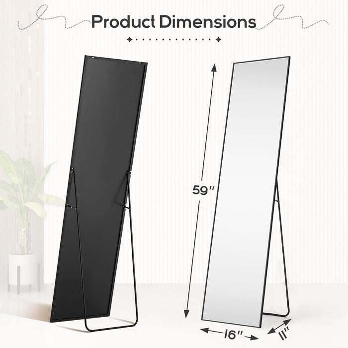 16"x59" Mirror Full Length, Body Wall Mirrors with Shatter-Proof Glass, Floor Standing, Hanging or Leaning, Tall Mirror with Stand Aluminum Alloy Frame for Bedroom Cloakroom