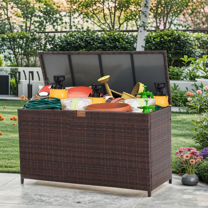 Outdoor Storage Box 125 Gallon Large Deck Boxes Waterproof Wicker Patio Bin for Toy Pool Garden Cushion