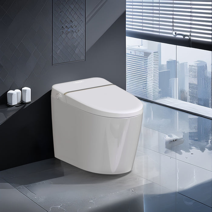 A17-Smart Toilet with Automatic Open/Close Lid and Built-in Bidet Seat, Heated Seat, Foot Sensor, Digital Display, Remote Control, LED Nightlight