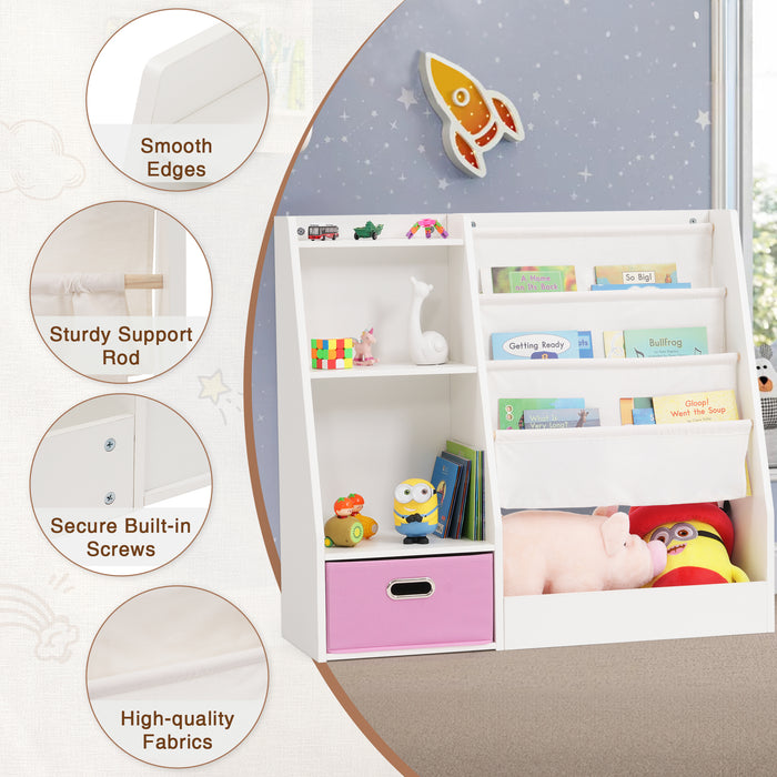 Sybels 3-Tier Kids Bookshelf and Toy Organizer, Sturdy Montessori Shelf with Storage Bins for Children Room, Playroom, Nursery