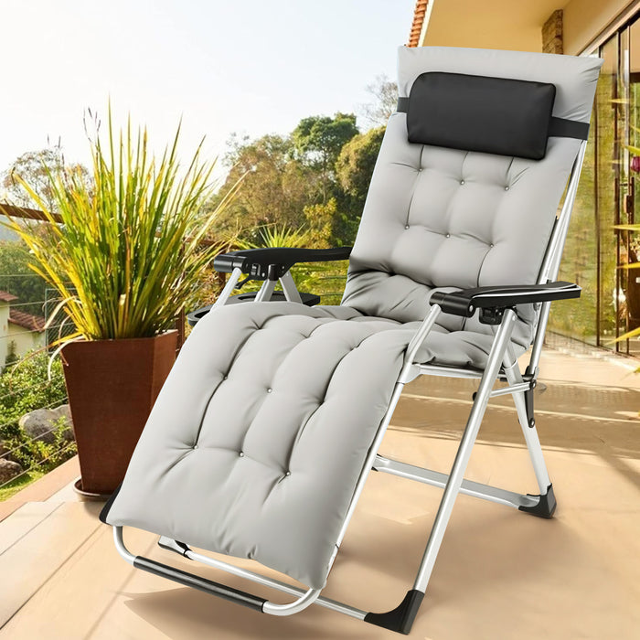 Bigleap Zero Gravity Chair, Reclining Camping Lounge Chair for Indoor, Reclining Patio Chairs with Cup Holder Trays and Removable Cushion, Folding Recliner for Outdoor, Grey
