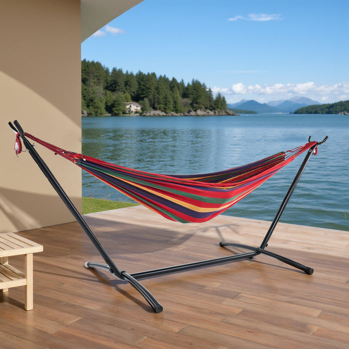 Bigleap Double Hammock with Steel Stand Heavy Duty Standing Hammocks 450lb Capacity with Portable Carrying Bag, Red