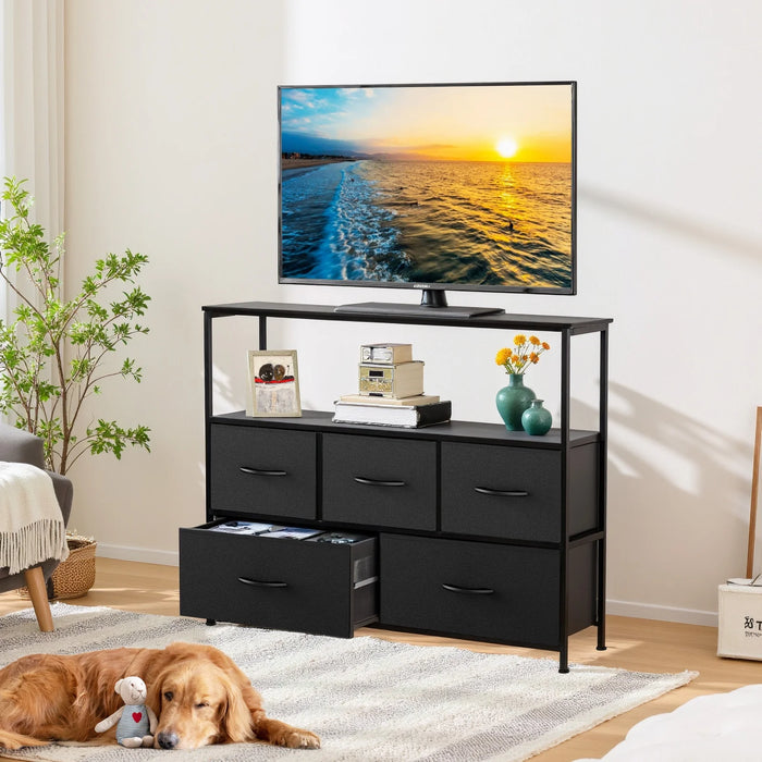 BEDDLE TV Stand with 5 Drawer Dresser for Bedroom Living Room, Fits TV up to 45 Inches