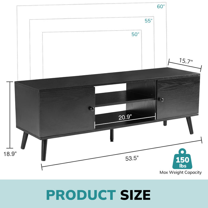 Yangming TV Stand for 55 60 inch TV, Modern Mid Century Entertainment Center with Storage, Black