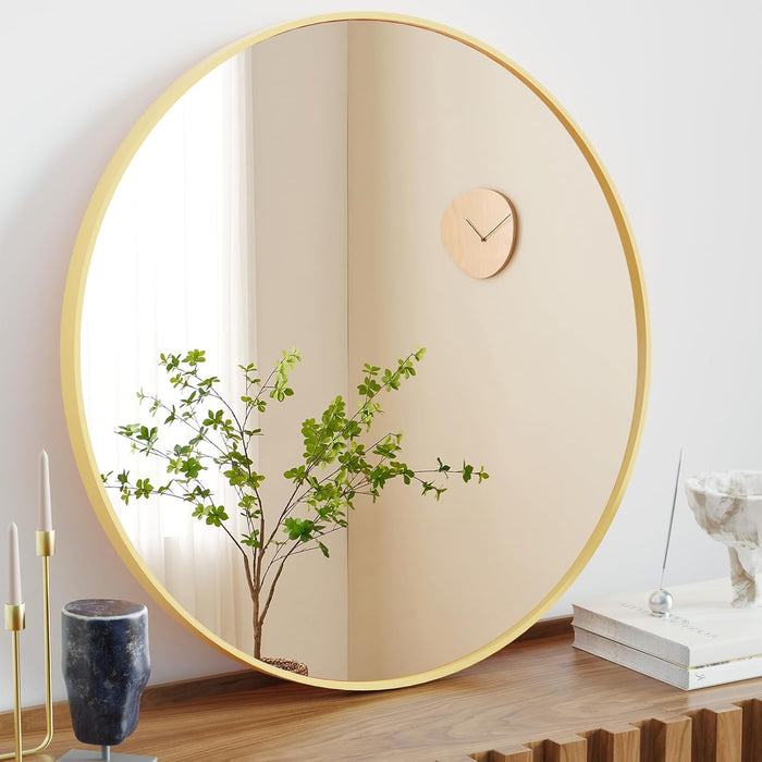 Sybels 30" Gold Round Wall Mirror - Perfect for Bathroom Vanity, Living Room, Entryway
