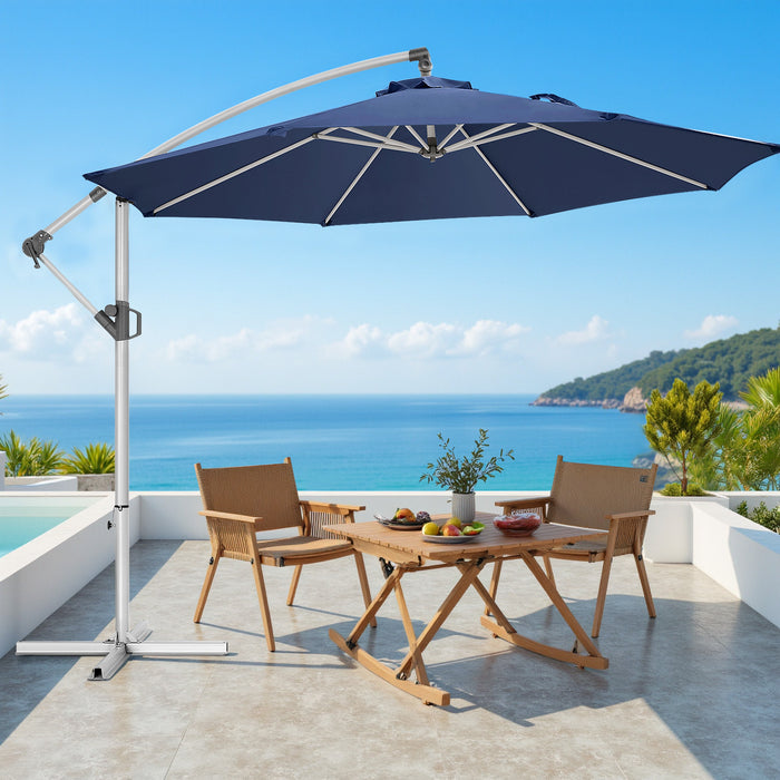 Simenmax 10FT Offset Cantilever Patio Umbrella, Outdoor Table Umbrella with 8 Sturdy Ribs, Market Table Parasol for Garden, Lawn, Backyard, Pool, Blue